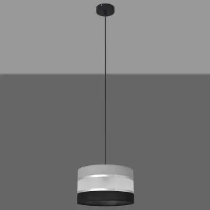 Luminosa Helen Cylindrical Pendant Ceiling Light Grey, Silver, Black 25cm