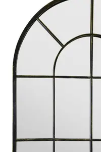 MirrorOutlet Arcus - Antique Black Framed Arched Window Leaner / Wall Mirror 71" X 33.5" (180x85CM)