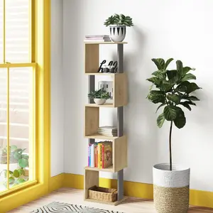 Chane Wall-Mounted Bookcase with 5 Shelves | Modern Storage Unit for Home or Office Oak/Anthracite