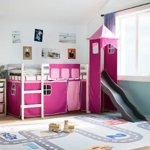 Berkfield Kids' Loft Bed with Tower Pink 90x200 cm Solid Wood Pine