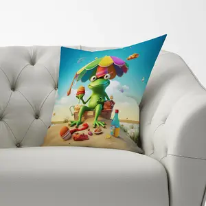 Frog On A Beach Holiday Cushions 33cm x 48cm