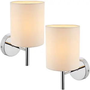 2 PACK Dimmable LED Wall Light Chrome & Off White Shade Modern Lamp Lighting