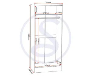 Nevada 2 Door All Hanging Wardrobe in White Gloss Finish