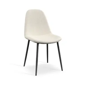 Set Of 4 Maya Boucle Dining Chair Modern Padded Seat Metal Legs Kitchen (Ivory White)