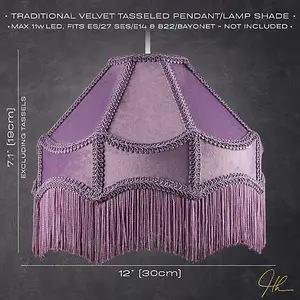 Traditional Victorian Empire Lampshade in Soft Lilac Velvet with Tassels