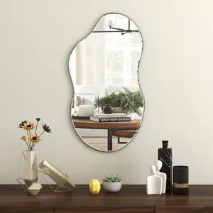 Asymmetrical Metal Framed Wall Accent Mirror Black / 90.9cm H x 55.1cm W