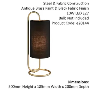 2 PACK Modern Antique Brass Oval Table Lamp Desk Light & Black Fabric Shade