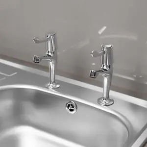 Pair of Contract Lever Kitchen Sink Pillar Taps Chrome WRAS Approved