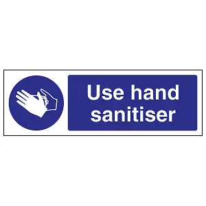 Use Hand Sanitiser Health Safety Sign - Rigid Plastic - 300x100mm (x3)