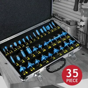 SPARES2GO Tungsten Carbide Tipped Router Bit Set (35 Pieces, 6.35mm 1/4'' Shank + Alloy Case)