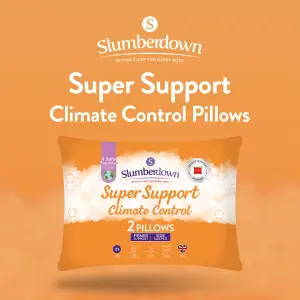 Slumberdown Climate Control Super Support Pillows 2 Pack Firm Support Side Sleeper Relief Cool Pillows 48x74cm