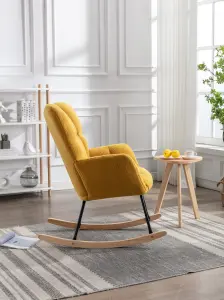 Mid Century Modern Teddy Fabric Tufted Upholstered Rocking Chair Padded Seat For Living Room Bedroom,Yellow