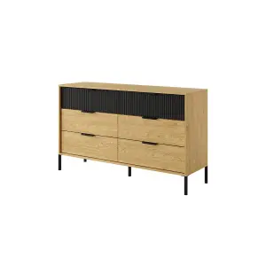 Elegant Oak Baltic & Black Chest of Drawers H810mm W1370mm D400mm - Modern Design with Metal Accents