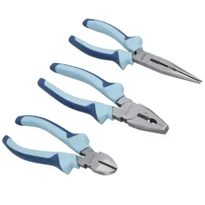 3pc Cushion Grip Plier Set Combination Long Nose Cutter Snips