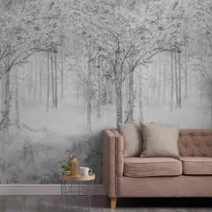 Grandeco Fairytale Trees Grey 3 panel repeatable Mural 2.8 x 1.59m