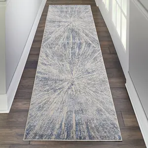 Blue Grey Silky Textures Abstract Optical/ (3D) Modern Rug For Bedroom & Living Room-66 X 229cm (Runner)