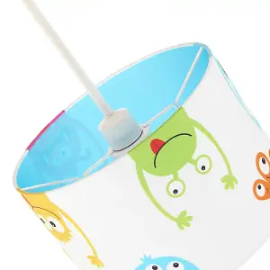 Funny Monsters Kid's Lamp Shade with Sky Blue Inner and Multi Colour Monsters