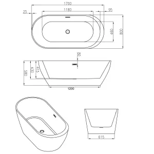 Lisna Waters Roman 1700mm x 800mm Whirlpool Freestanding Bath with Spa