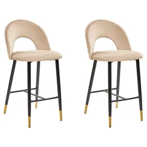 Set of 2 Bar Chairs FALTON Velvet Beige