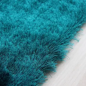 Dark Teal Super Soft Shaggy Handmade Modern Plain Sparkle Easy to Clean Rug For Dining Room Bedroom Living Room-90cm X 150cm