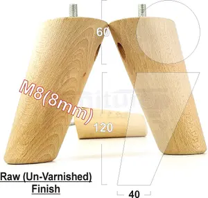 Wood Furniture Feet 120mm High Raw Replacement Furniture Legs Set Of 4 Sofa Chair Stool M8