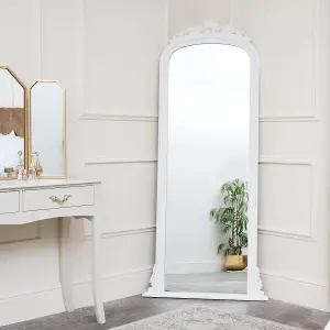 Melody Maison Tall White Ornate Vintage Wall / Leaner Mirror 80cm x 180cm