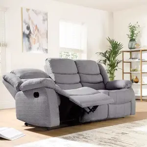 Sorrento Grey Fabric Sofa Suite Manual Reclining Sofa Set 3 + 2 Seater Sofas With Drinks Tray High Back