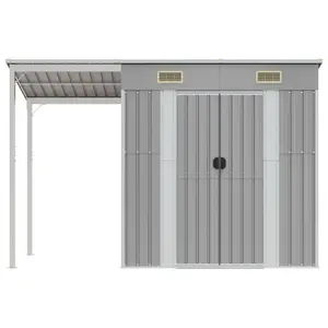 Broghin Garden Shed with Extended Roof Outdoor Tool Shed Storage Shed Steel Light Grey