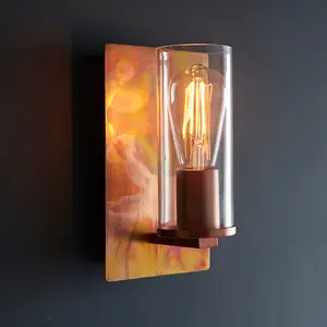 2 PACK Copper Patina Plate Wall Lamp Light & Clear Glass Shade - Dimmable LED