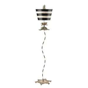 Floor Lamp Gold Leaf & Black Striped Stem Star Base Striped Shade LED E27 100W