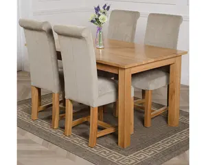 Oslo 150 x 90 cm Medium Oak Dining Table and 4 Chairs Dining Set with Washington Grey Fabric Chairs