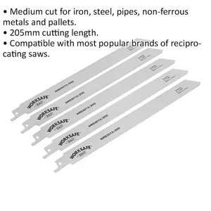 5-Pack 225mm Reciprocating Saw Blades - 14 TPI for Cutting Iron and Steel Pipes