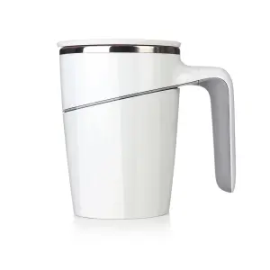 White Spill Resistant Mug - Non-Tip Vacuum Cup with Stainless Steel Double Walled Insulated Interior & Fitted Lid - 450ml Capacity