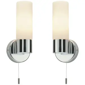 2 PACK IP44 Bathroom Wall Light Chrome & Frosted Glass Shade Modern Lamp Fitting