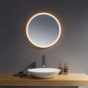 Bathroom Wall Mirror - Round 600mm - LED Light (3 Tone) - Anti Fog Demister - Magnifying Mirror