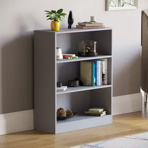 Vida Designs Cambridge Grey 3 Tier Low Bookcase Freestanding Shelving Unit (H)750mm (W)600mm (D)240mm