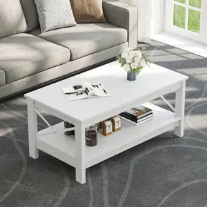 O'Kean 4 Legs Coffee Table with Storage White / Walnut 