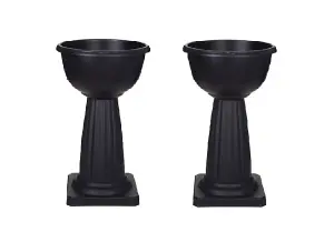 2 x Black Venetian Jardiniere Plant Pot Round Plastic Pedestal Flower Planter Bowl