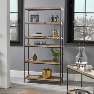 Natural Wood and Black Metal 5 Shelf Unit