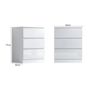 White Gloss Chest Of 3 Drawers Scratch Resistant Bedroom Furniture