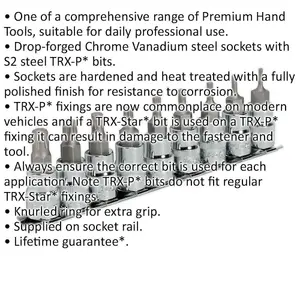 9 PACK TRX-P Vehicle Bit Set - 3/8" Square Drive Socket x 50mm Long - S2 STEEL