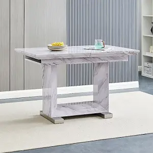 Lorence Extending Grey Dining Table 6 Gia Grey White Chairs