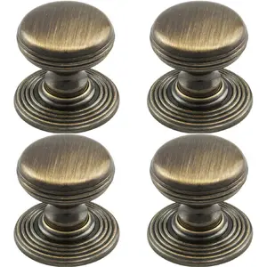 4 PACK - Smooth Ringed Cupboard Door Knob 28mm Diameter Florentine Bronze Cabinet Handle