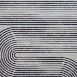 Grey Navy Abstract Striped Modern Easy to clean Rug for Dining Room-160cm X 220cm