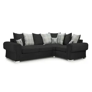 Milan 4 Seater L Shaped Corner Sofa Scatter Back Chesterfield Arms Black Right Hand Facing