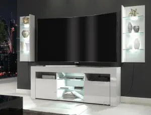 Furneo High Gloss & Matt White Living Room Set TV Stand Display Cabinets White LED Lights ClifPuz 09