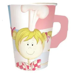 Amscan Little Cooks Paper Handle Party Cup (Pack of 8) White/Pink (One Size)