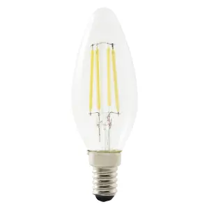 Diall 4W 550lm Clear Candle Neutral white LED filament Dimmable Filament Light bulb