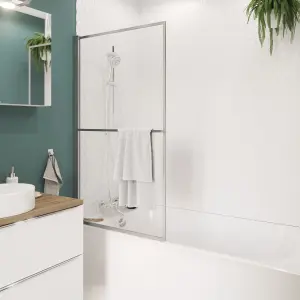 GoodHome Ezili Straight 1 panel Clear glass Chrome effect frame Bath screen, (W) 850mm (H) 1400mm