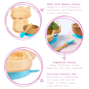 Tiny Dining - Llama Bamboo Suction Baby Feeding Set - Blue - 4pc